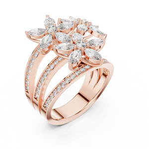 Anillos de Diamantes con Corte Marquesa en Oro Amarillo para Mujer, Diseño Floral Romántico, Certificado IGI, Joyería de Boda en Oro de 10/14/18K - Product Image 6