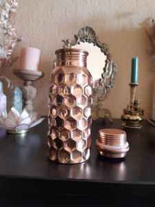 Handcrafted Hammered Copper <b>Bottle</b> 750ml Leakproof Ayurvedic Eco Friendly Wide Mouth Design - Product Image 4