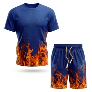 100% Polyester Tshirt and Short Set Wholesale Personalized Heavyweight Blank Custom Streetwear Training tracksuit - Product Image 1