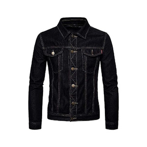 Veste en jean noire pour homme, col rabattu, simple boutonnage, manches longues, style vintage, écologique, manteau d'hiver décontracté - Product Image 1