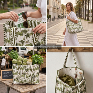 Bolso Tote Grande de Algodón Acolchado con Estampado Floral Hecho a Mano en India, para Mujer, Ideal para el Mercado, Verano y Otoño - Product Image 5