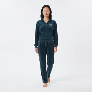 <b>Women's</b> <b>Half</b> <b>Zip</b> Velour Sweatsuit 2 Piece <b>Sweatshirt</b> Dark Green Velour Tracksuit Wide Leg Pants Casual Velvet Winter Tracksuit - Product Image 3