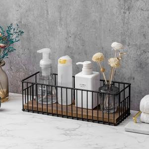 Cesta Organizadora de Madera Estilo Industrial con Marco de Alambre Metálico para Encimera de Baño, Bandeja Moderna para Exhibición de Cosméticos Estilo Rústico - Product Image 2