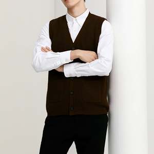 <b>Men's</b> Brown <b>Knitted</b> V-Neck <b>Waistcoat</b> With Button Closure Formal Vest For Suits Autumn Wear - Product Image 2