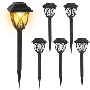 Lot de 6 lampes solaires à piquet étanches IP45 à allumage automatique pour l'aménagement paysager extérieur, idéales pour les allées de jardin - Product Image 2