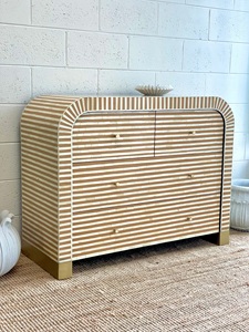 Bohemian Bone Inlay Striped Pattern <b>Storage</b> Cabinet Handcrafted Wooden <b>Chest</b> of Drawers Wholesale - Product Image 2