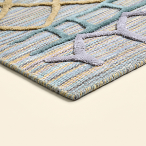 Tapis en laine tufté à la main multicolore Pastel Glyph, motif géométrique tribal moderne, antidérapant, écologique, pour salon - Product Image 6