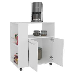 Carrello da Cucina FM Furniture Linden Bianco con Ripiano per Microonde, Vano Aperto e Armadietto a Due Ante - Product Image 5