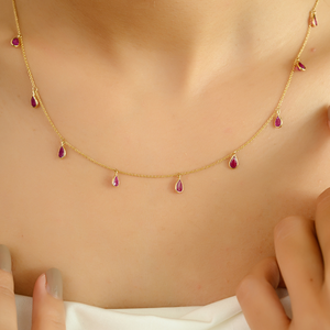 Handmade Precious Gemstone 100% Genuine <b>Ruby</b> Stacking Charm <b>Necklace</b> Pure K14 Yellow Gold July Birthstone Jewelry Supplier - Product Image 2