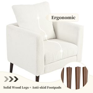 Sillón de Tela Teddy con Cojín Lumbar, Diseño de Barril, Patas de Madera Maciza, Reposabrazos Acolchados, para Club, Bar o Sala de Estar - Product Image 4