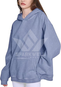 เสื้อฮู้ดโอเวอร์ไซส์แบบยูนิเซ็กซ์ สีพื้น ผ้าฝ้ายเฟรนช์เทอร์รี่ สวมใส่สบายๆ สำหรับฤดูใบไม้ร่วง มีกระเป๋าหน้า ดีไซน์แบบวอชเฟนิช - Product Image 2