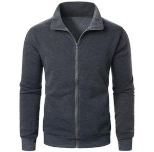 Veste en jean unisexe gris foncé zippée en polaire, à capuche, décontractée, coupe ajustée, respirante, style sportif, pour l'automne, en polyester tricoté, couleur unie - Product Image 1
