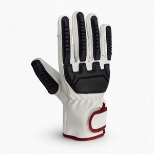 Leather Work <b>Gloves</b> Tractor Tread Texture Anti-Slip Palm Protection <b>Knit</b> Wrist Cuff Red Trim General Purpose 10 Inch 8MIL Thick - Product Image 3