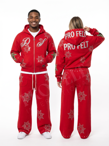 Ensembles deux pièces de qualité supérieure avec logo personnalisé, ornés de strass : sweats à capuche et pantalons évasés - Product Image 6