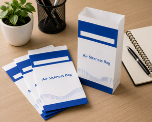 Air Sickness Bag <b>Biodegradable</b> Eco-Friendly Kraft <b>Paper</b> Offset Printing Twisted Handles Heat Seal Classic Style - Product Image 1