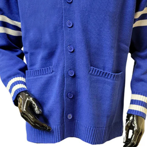 Pull en tricot bleu pour homme, cardigan vintage style universitaire, personnalisé pour les fraternités et les sororités, en laine/acrylique, impression réfléchissante, hiver - Product Image 5