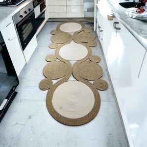 Modern Jute Round Area Rug Abstract Pattern Flat Weave Non Slip Kitchen Floor Mat Natural Beige Color Novelty Shape - Product Image 3