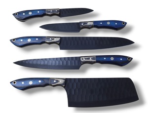 Ensemble de 5 couteaux en acier inoxydable faits à la main, couteau de chef, couteau utilitaire, manches en bois Pakka bleu, lame ambidextre de 6 à 7,9 pouces, qualité supérieure - Product Image 4