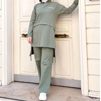 Setelan Olahraga Wanita Muslim 2pcs Bahan Fleece Polyester Solid, Berkancing, Kasual, Bordir, Panjang, Bernapas, Ramah Lingkungan, Laris Manis