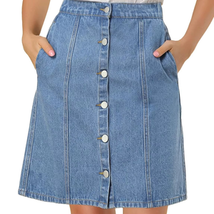 High Waist Party Casual Wear Women Denim Maxi Skirt Knee-Length Denim Skirt Belt Loops Style OEMODM Available - Product Image 6