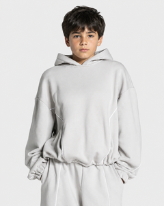 Sweat à capuche décontracté surdimensionné gris argenté contrastant pour garçon, en molleton premium, pull à capuche pour enfant - Product Image 1