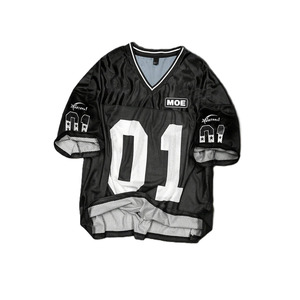 เสื้อฟุตบอลอเมริกันสีดำแบบตาข่าย คอวี โพลีเอสเตอร์ พิมพ์หมายเลขตามสั่ง สไตล์ทีม ทรงโอเวอร์ไซส์ บริการผลิตจำนวนมาก - Product Image 2