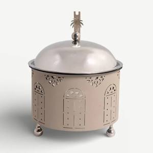 Calentador de Comida con Diseño de Palmera Dorada, Base Gris Mate con Corte Láser y Tapa de Cúpula Dorada Pulida, para Buffets de Lujo con Temática Tropical - Product Image 4