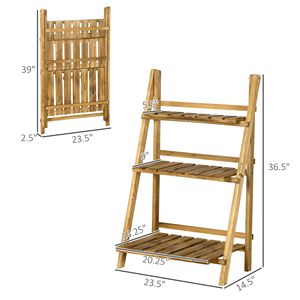 Support à plantes pliable en bois à 3 niveaux de 24 po x 15 po, étagère de rangement intérieure et extérieure pour balcon, jardin, terrasse - Product Image 3