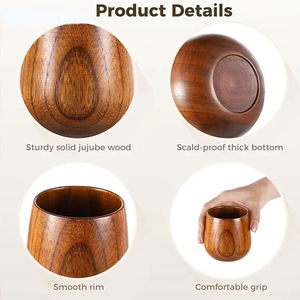 Juego de Tazas de Madera Hechas a Mano, Ecológicas y Duraderas, Tazas Reutilizables de Estilo Vintage para Té y Café, Artículos de Bebida de Madera Natural para el Hogar, Cocina, Cafetería y Bar - Product Image 5