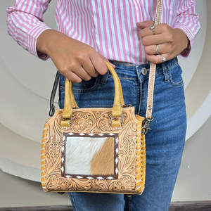 2026 Handcrafted <b>Tooled</b> Cowhide Leather Crossbody <b>Small</b> Handbags New Women Stylish Daily Carry Fashionable Travel Duffel Bags - Product Image 4