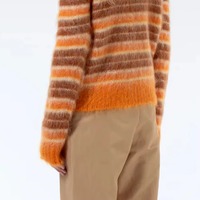 Pull en mohair pour femme de qualité supérieure, col rond, manches longues, rayé, doux, tricoté à la main, automne-hiver