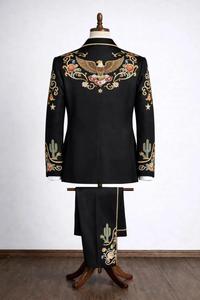 Ensemble de costume noir brodé de style western pour homme – Blazer et pantalon de style cowboy à motifs floraux - Product Image 3