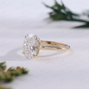 Anillo de Compromiso Clásico de Corte Ovalado con Halo Oculto y Garras, Anillo de Boda Solitario de Oro Amarillo, Joyería Fina Nupcial - Product Image 2