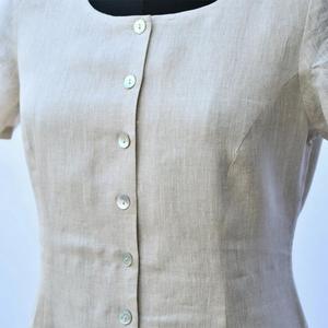 เดรสยาวผ้าฝ้ายลินินสไตล์โบฮีเมียนสำหรับผู้หญิง คอกลม แขนสั้น ติดกระดุม ชุดเดรสฤดูร้อนสำหรับสุภาพสตรี - Product Image 3