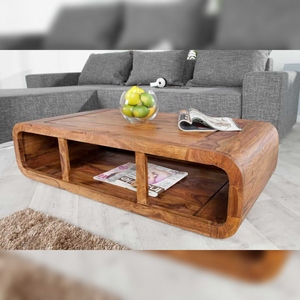 Vandana Modern Aspect <b>coffee</b> <b>table</b> <b>CURVED</b> 100cm brown Sheesham stone finish TV lowboard storage space - Product Image 4