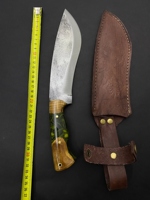 Couteau de chasse Jexa Jexa-HC-171 à lame fixe, bord partiellement dentelé, manche en bois époxy, étui en cuir, pour camping et randonnée, garantie 3 ans