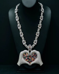 Luxury 925 <b>Silver</b> Moissanite Heart Pendant Necklace With Colorful Gemstone Inlay Themed Pendant Iced Out HipHop Pendant For Gift - Product Image 1