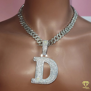 Luxury <b>Initial</b> " D " Pendant Moissanite Diamond Iced Out Cuban Link <b>Chain</b> Necklace Jewelry - Product Image 6