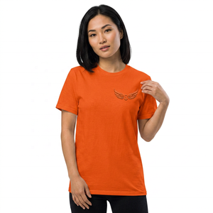 เสื้อยืดแขนสั้นผู้ชายสีส้มพร้อมโลโก้ปีกนูนทรงปกติผ้าฝ้ายเจอร์ซีย์ลำลองคอกลม - Product Image 4