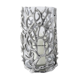 Portavelas Decorativo Dorado de Aluminio con Diseño de Hojas y Flores de Vidrio, Estilo Elegante, para Bodas - Product Image 2
