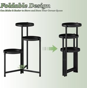 Support à fleurs moderne en métal à trois niveaux circulaires pour plantes d'intérieur, design minimaliste, finition noire - Product Image 2