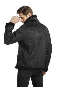 <b>Men's</b> <b>Suede</b> Leather <b>Jacket</b> Moto Biker Style Turn-down Collar Zipper Closure Faux Fur Lining Winter Coat Solid Color - Product Image 6