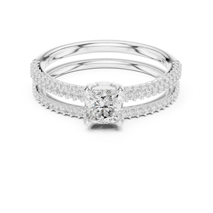 แหวนแต่งงานเพชรทรงกลมเพาะเลี้ยงในห้องปฏิบัติการทองคำขาว 14K สำหรับผู้หญิง |   เพชรที่เพิ่งเพาะเลี้ยง - Product Image 1