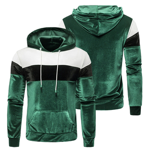 Sudadera con Capucha de Terciopelo para Hombre, Diseño Color Block Verde, Negro y Blanco, Estilo Casual, Corte Regular, para Otoño - Product Image 3