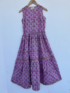 Lavender Floral Block Print Sleeveless Tiered Cotton Maxi Dress Button-up Sweet Breathable Breastfeed Friendly Women's <b>Summer</b> - Product Image 1