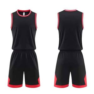 Custom Basketball Uniform Set Black <b>Red</b> Sleeveless Jersey Shorts Moisture Wicking Athletic Wear for Adults Unisex All Season - Product Image 1