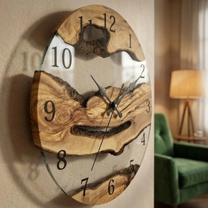 Horloge murale en bois rustique, ronde, analogique, à quartz, silencieuse, décoration de salon - Product Image 4
