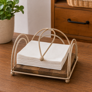 Porte-serviettes élégant en métal noir avec base en bois, organiseur de serviettes de table pour la maison, la cuisine, le restaurant, la décoration de salle à manger - Product Image 2