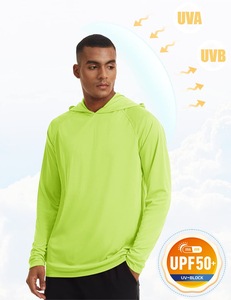 เสื้อยืดกันแดด UPF 50+ สำหรับผู้ชาย เสื้อฮู้ดสีพื้นสำหรับตกปลา แขนยาว เสื้อกีฬาสำหรับตกปลา เสื้อแรชการ์ด - Product Image 5