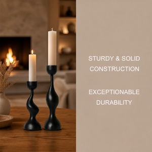 <b>Black</b> Wavy <b>Candlestick</b> Holder Set of 2 for Home Decoration Stainless Steel Durable - Product Image 5